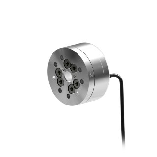 Un pequeño sensor de par de fuerza con cable externo de puerto radial